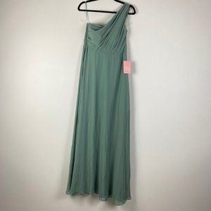Birdy Grey Kira Chiffon Dress in Sea Glass Size Medium Maxi One-Shoulder